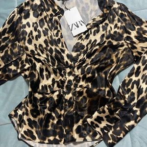 ZARA silky leopard/ cheetah button up